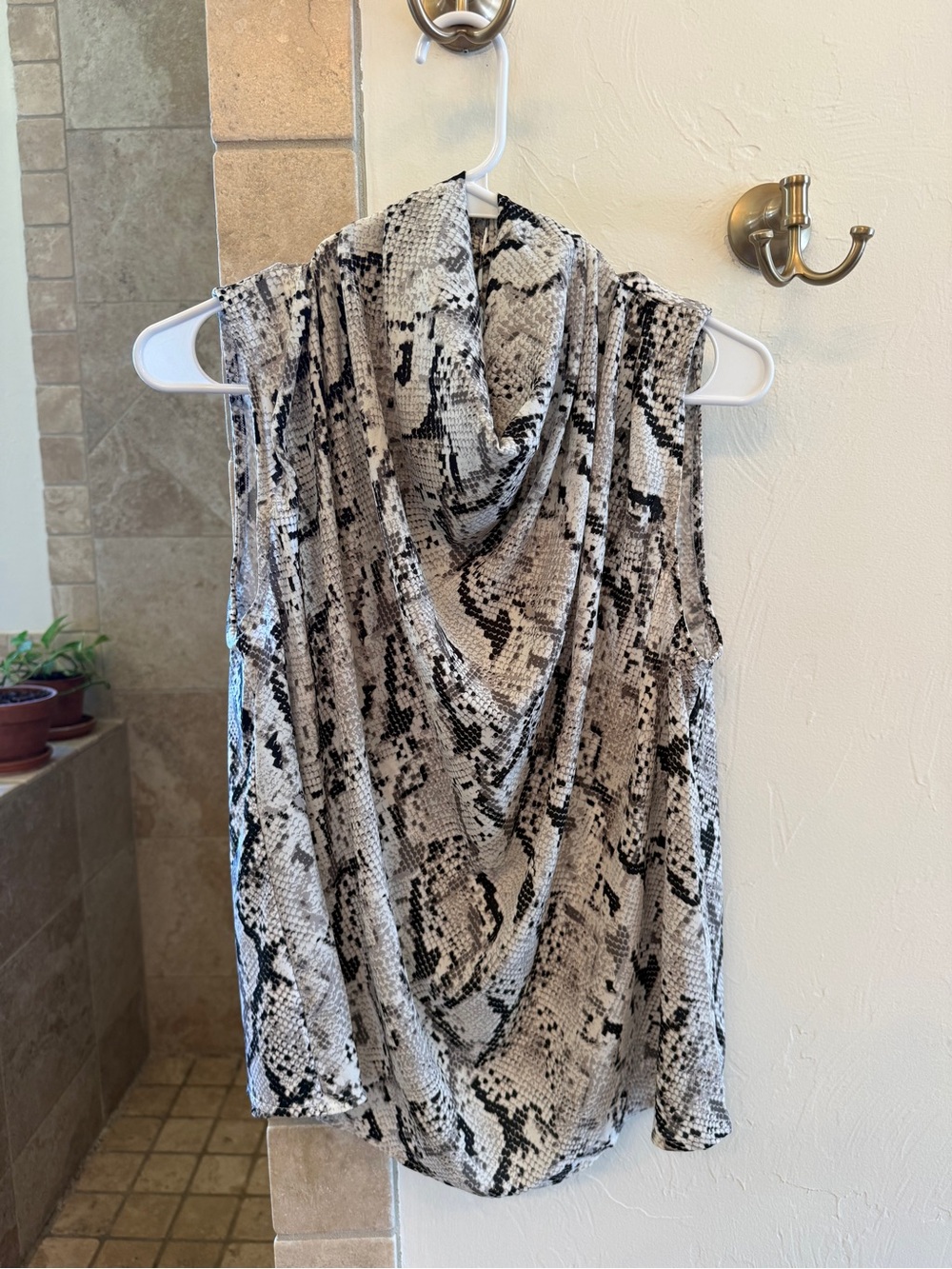 Ann Taylor Sleeveless Snake Print Draped Cowl Neck Top - Neutral Tones